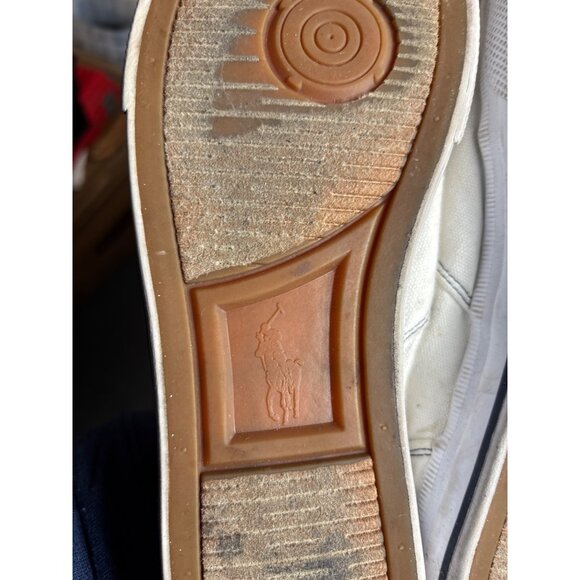 Polo Ralph Lauren Vaughn 9.5D Mens Casual Lace-Up Canvas Sneakers White & Tan Le - Picture 3 of 10